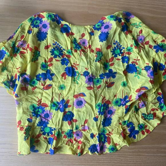 ASOS Double Tie Yellow Print Peplum Top - Picture 2 of 5